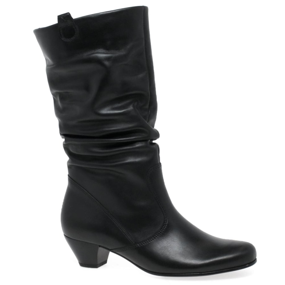 Black Gabor Rachel Leather Wide Fitting Boots
