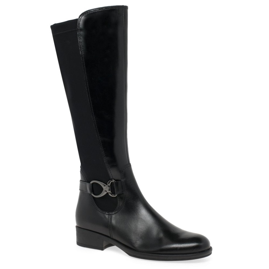 Gabor Black Leather Abia Womens Knee High Boots