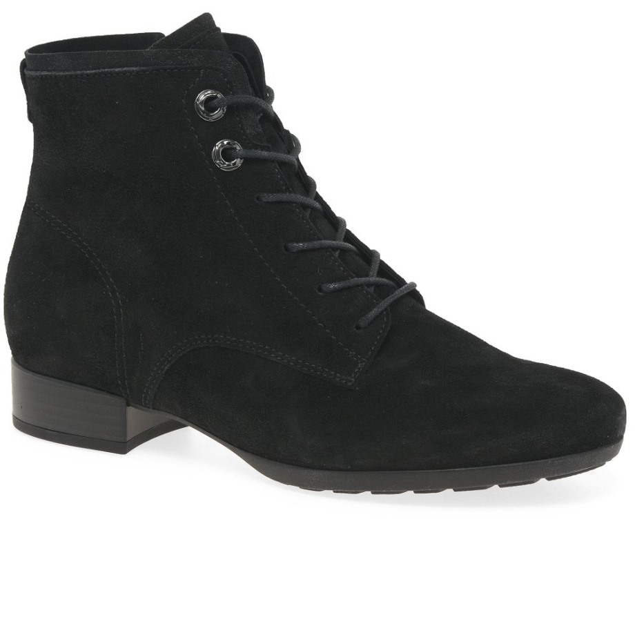 Gabor Black Suede Boat Womens Ankle Boots