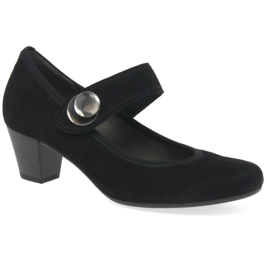 Black Suede Gabor Nola Womens Mary Jane Court Shoes