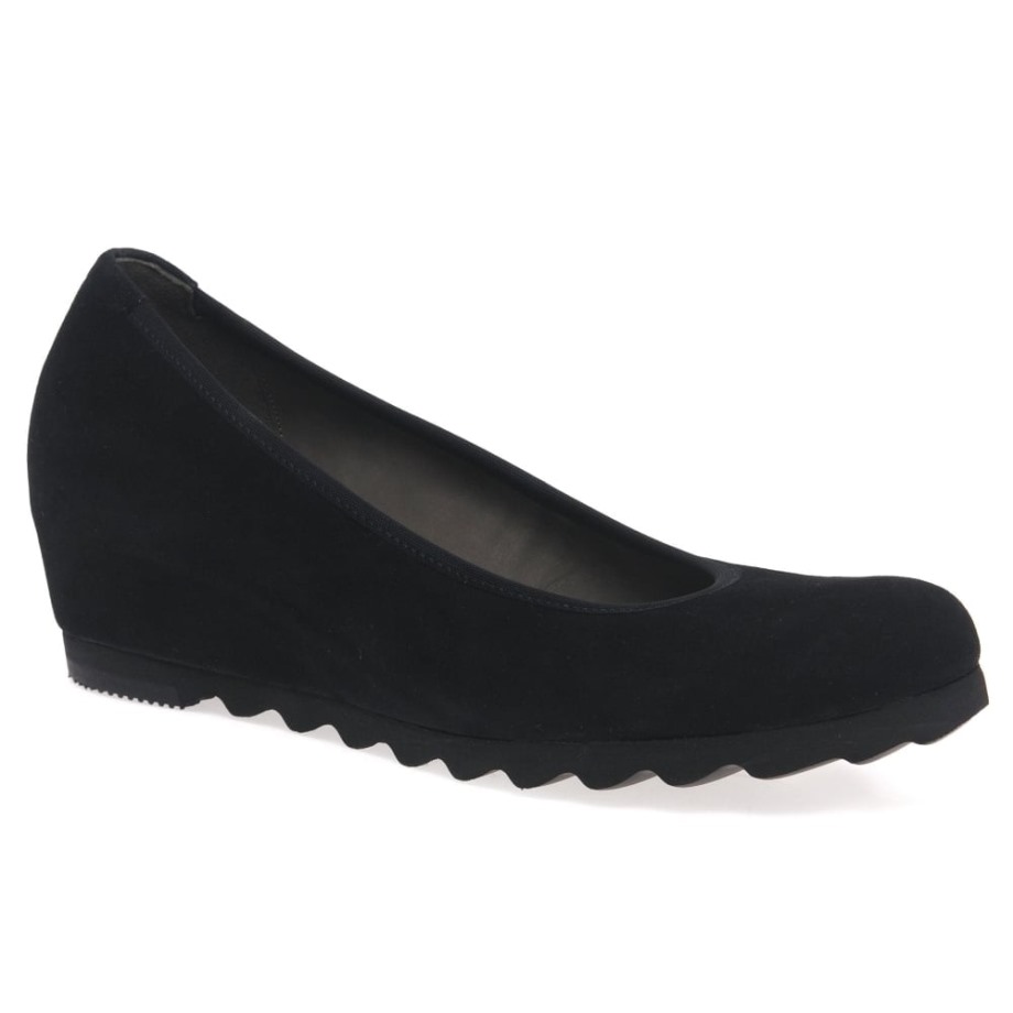 Gabor Black Suede Request Womens Modern Wedge Court Shoes