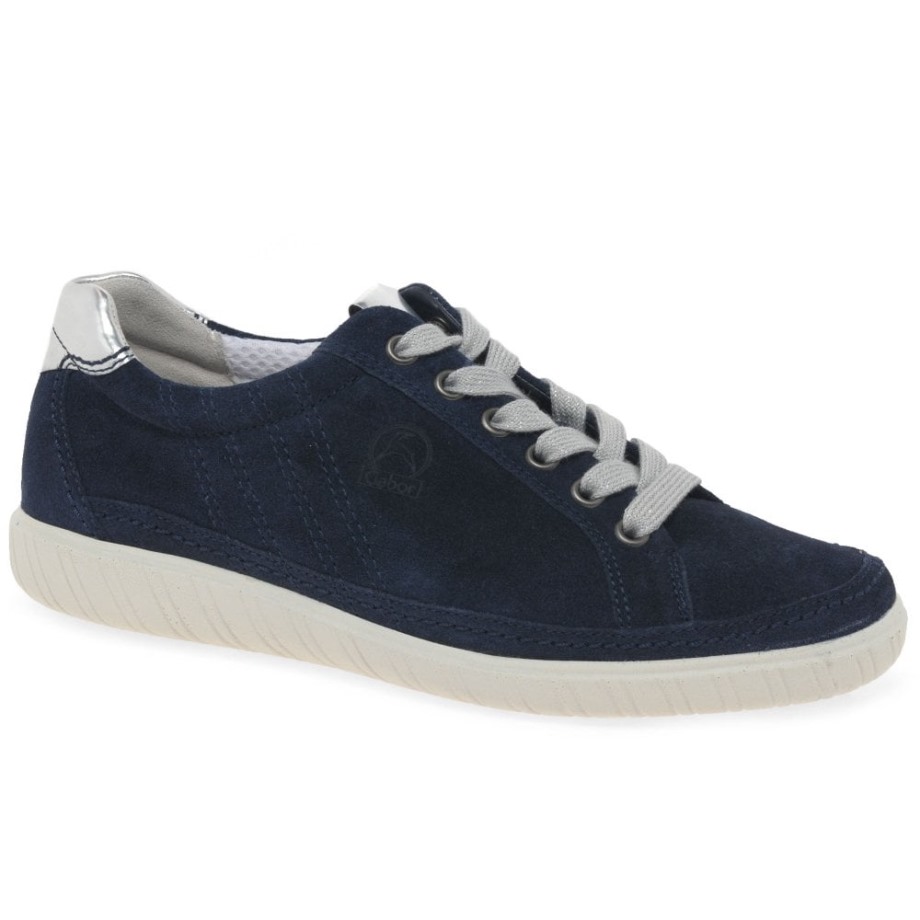 Amulet Womens Wide Fit Sneakers Gabor Marine Suede/Argento