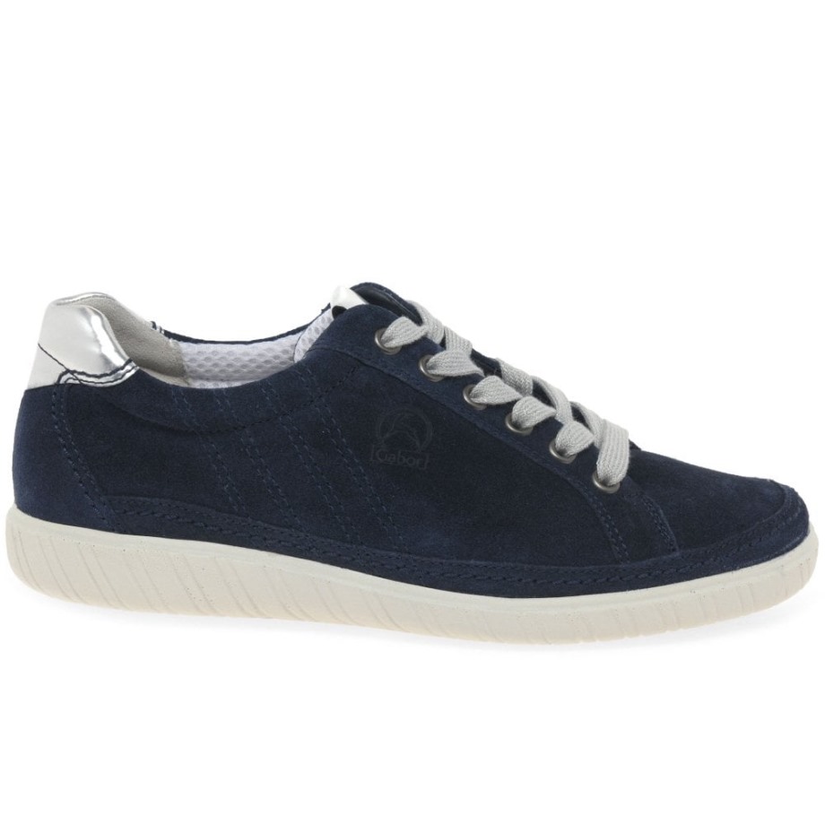 Amulet Womens Wide Fit Sneakers Gabor Marine Suede/Argento