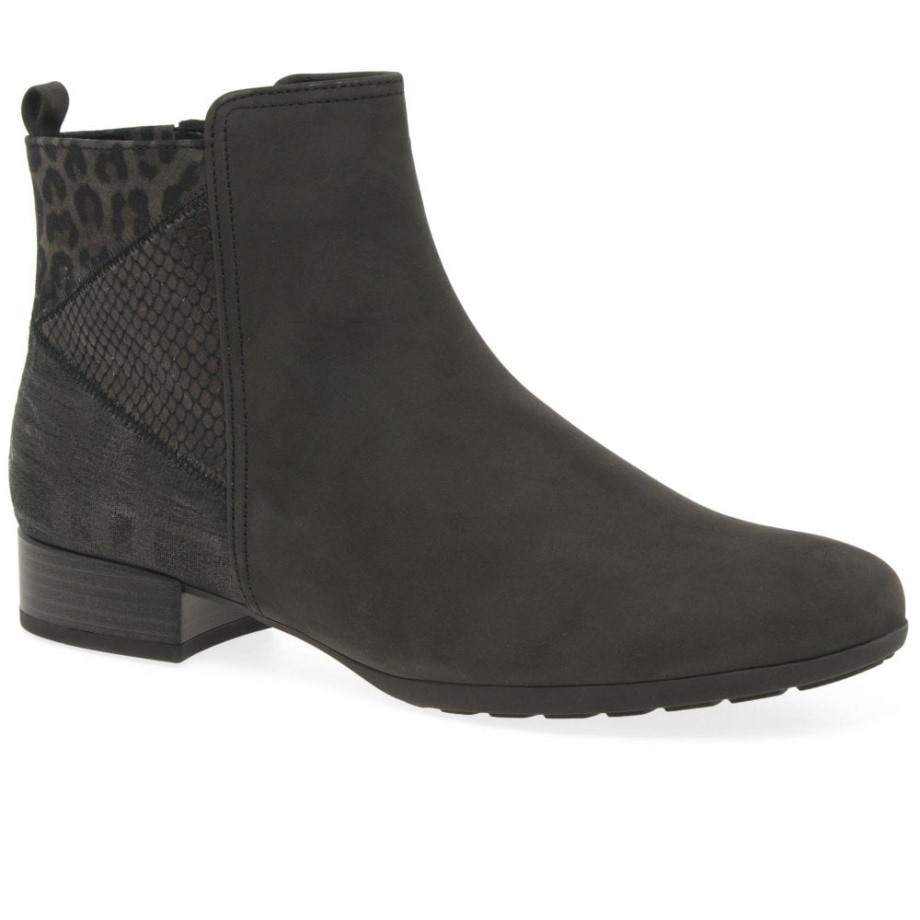 Bastia Womens Wide Fitting Ankle Boots Anthracite Nubuck Gabor