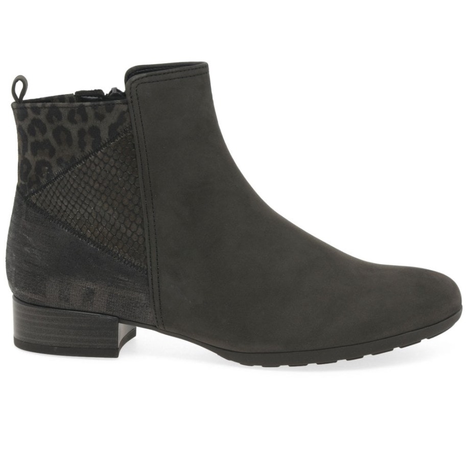 Bastia Womens Wide Fitting Ankle Boots Anthracite Nubuck Gabor