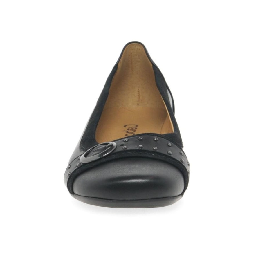 Black/Suede Michelle Womens Casual Stud Buckle Pumps Gabor