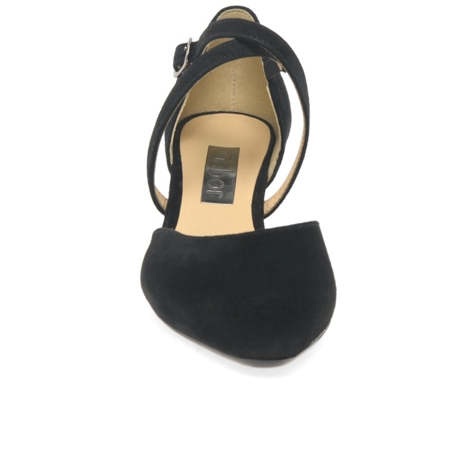 Callow Womens Modern Cross Strap Court Shoes Gabor Black Suede