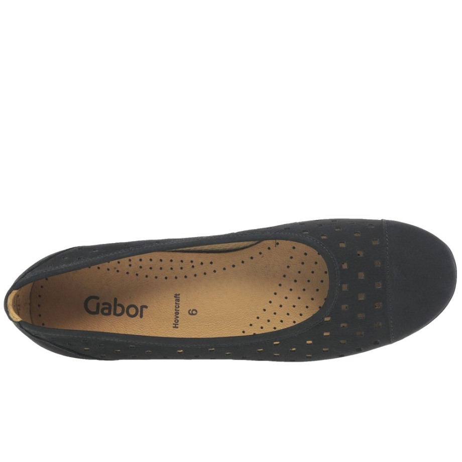Gabor Black Nubuck Ruffle Womens Punched Detail Casual Shoes