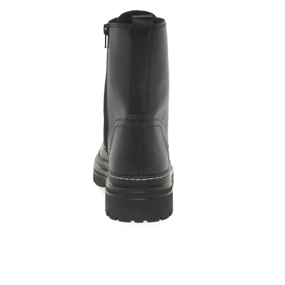 Gabor Black/White Stitch Genoa Womens Military Boots