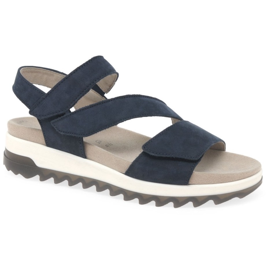 Gabor Blue Nubuck Verity Womens Strappy Low Heeled Sandals
