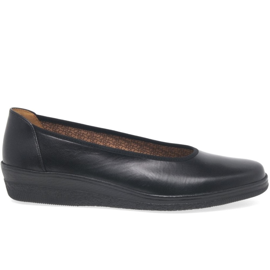 Gabor Piquet Womens Wide Fit Ballerina Pumps Black