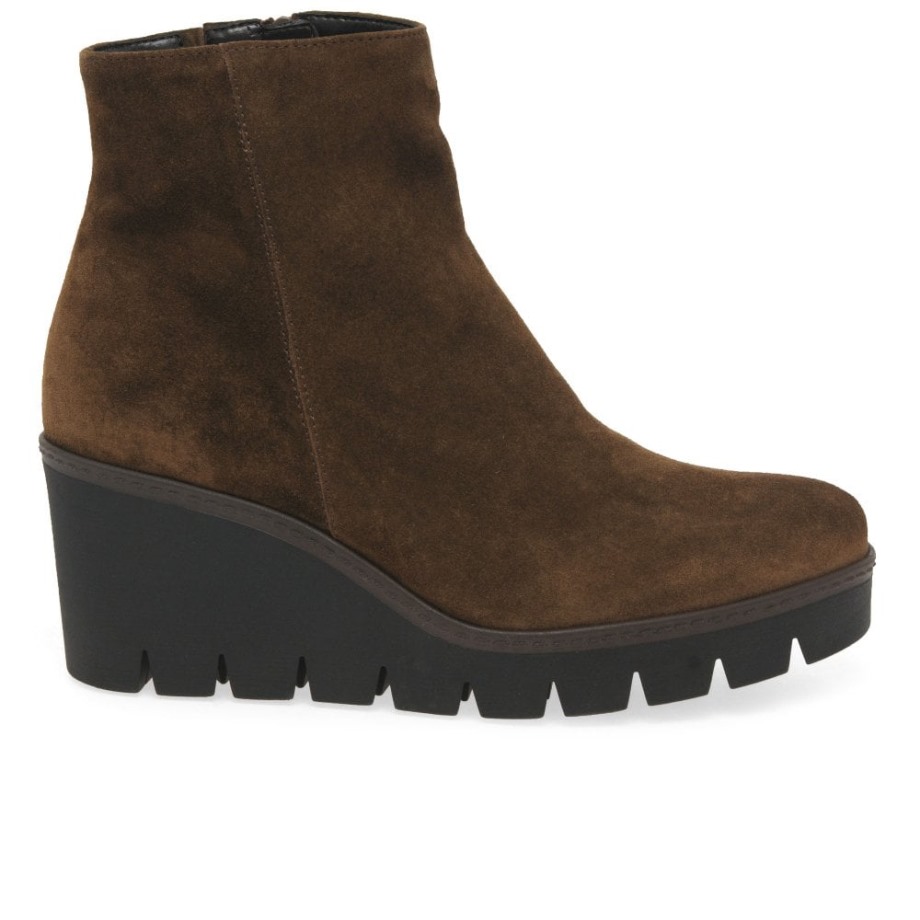 Gabor Whisky Suede Utopia Womens Chunky Wedge Heel Ankle Boots
