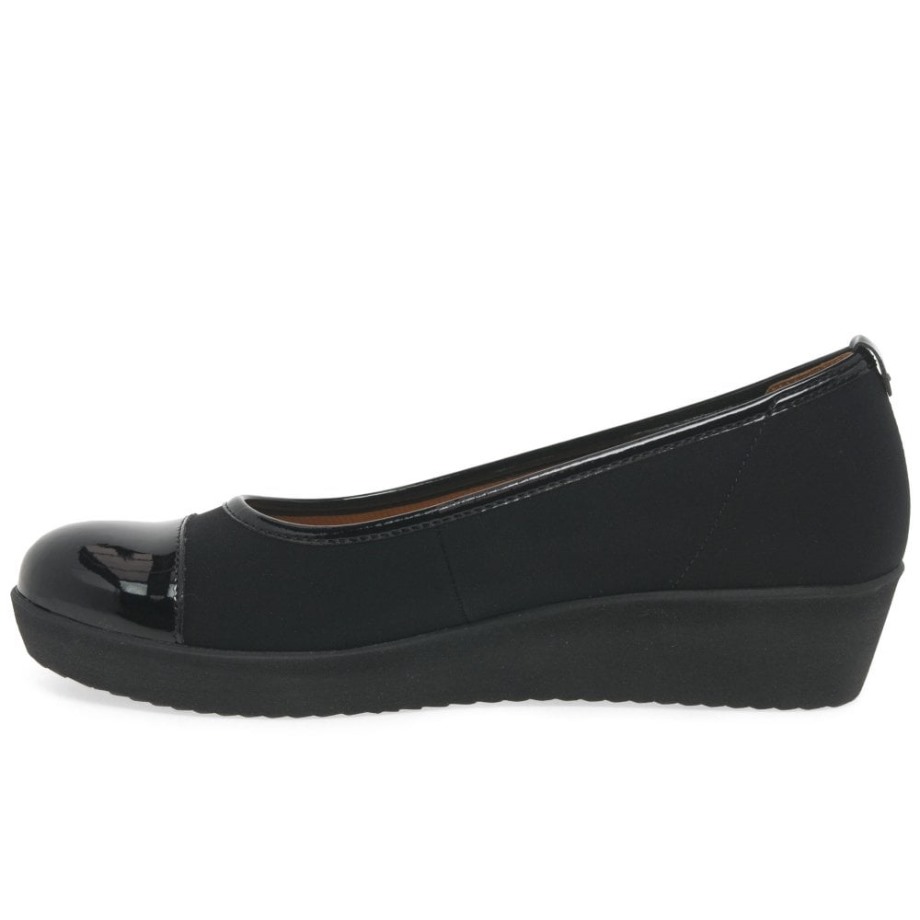 Orient Womens Wide Fit Casual Shoes Gabor Black Elastic/Patent