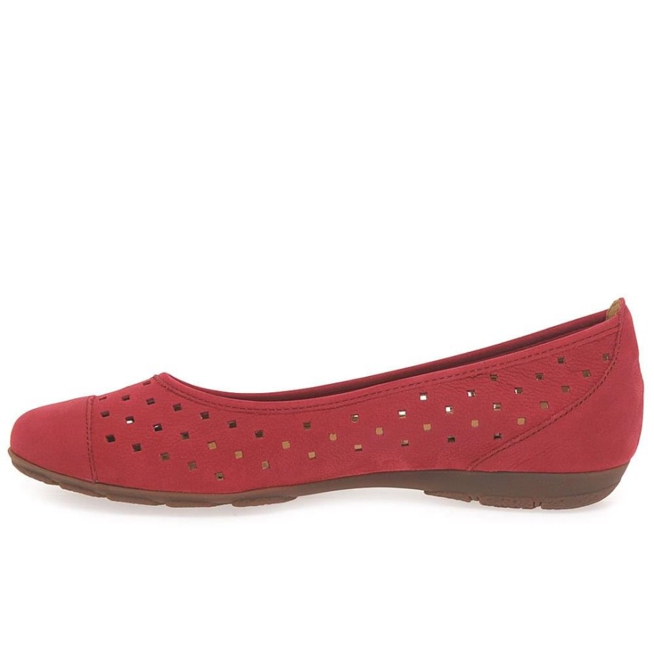 Red Nubuck Ruffle Womens Punched Detail Casual Shoes Gabor