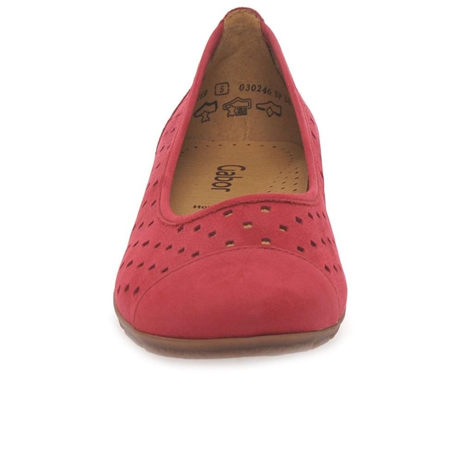Red Nubuck Ruffle Womens Punched Detail Casual Shoes Gabor