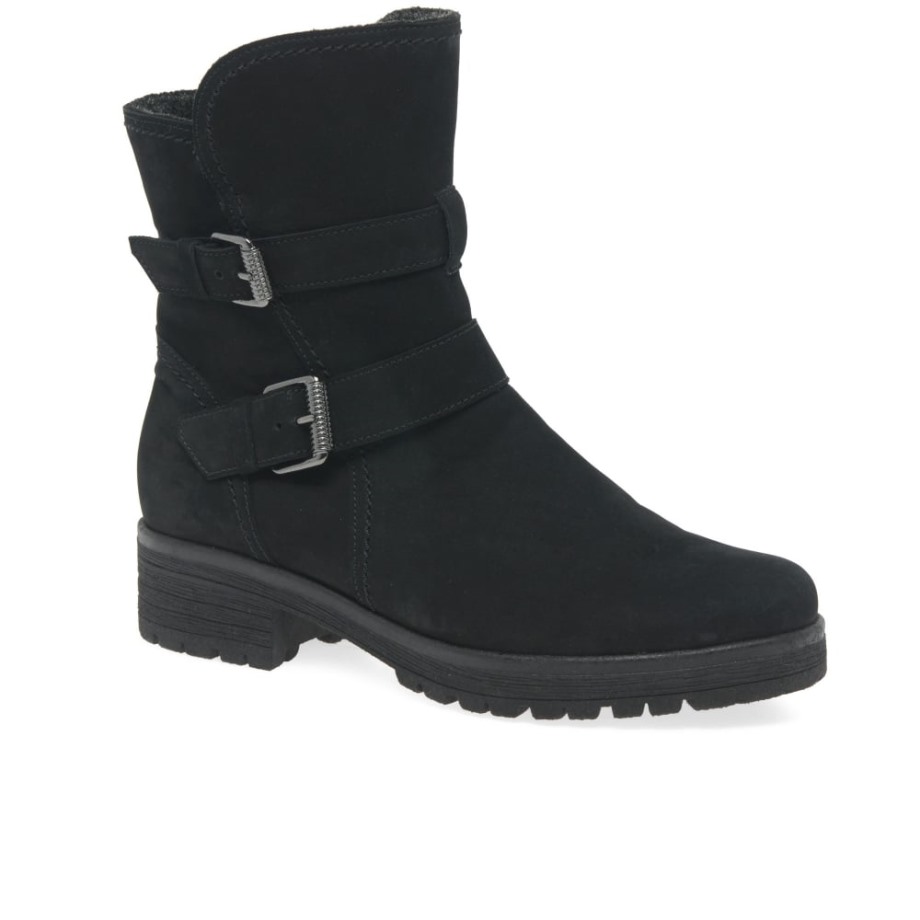 Shiraz Womens Buckle Detail Biker Boots Gabor Black Oil Nubuck