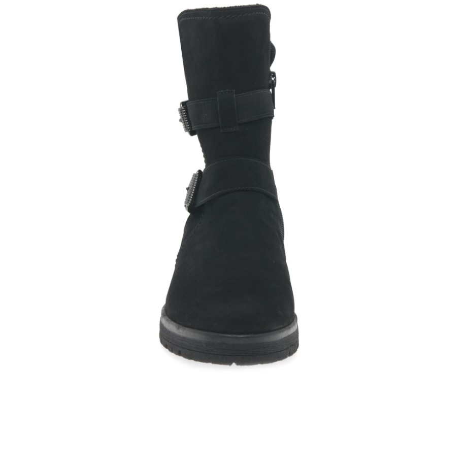 Shiraz Womens Buckle Detail Biker Boots Gabor Black Oil Nubuck