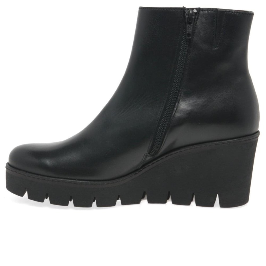 Utopia Womens Chunky Wedge Heel Ankle Boots Gabor Black
