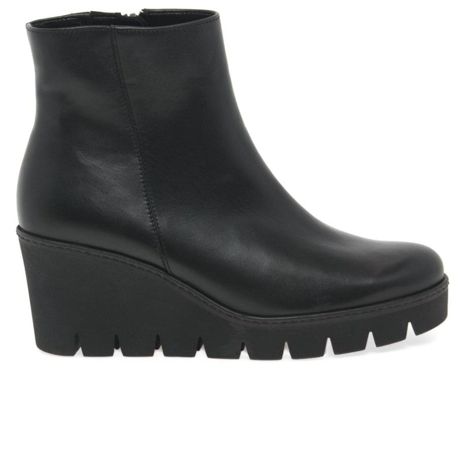 Utopia Womens Chunky Wedge Heel Ankle Boots Gabor Black
