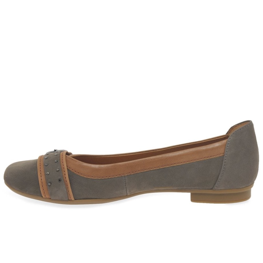 Wallaby/Cognac Gabor Michelle Womens Casual Stud Buckle Pumps