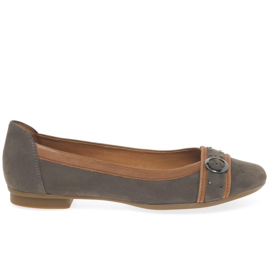 Wallaby/Cognac Gabor Michelle Womens Casual Stud Buckle Pumps