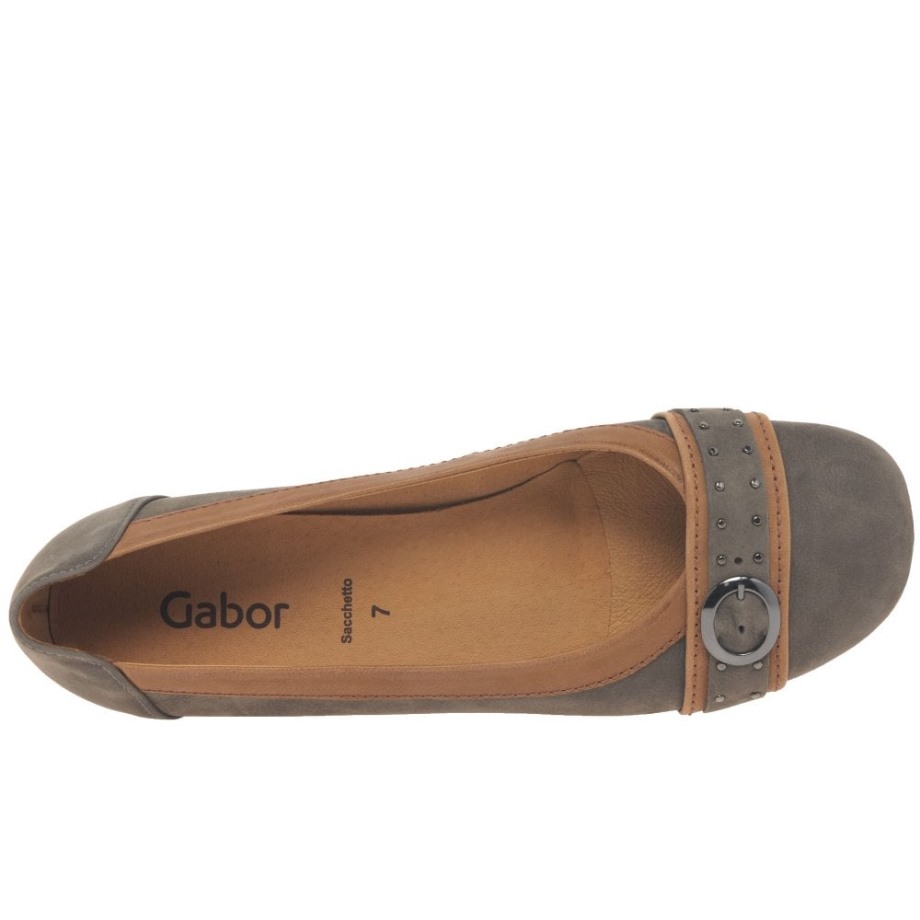 Wallaby/Cognac Gabor Michelle Womens Casual Stud Buckle Pumps