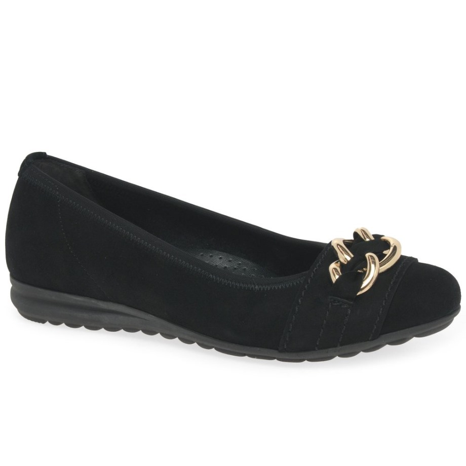Black Suede Gabor Sigrid Ladies Ballet Pumps