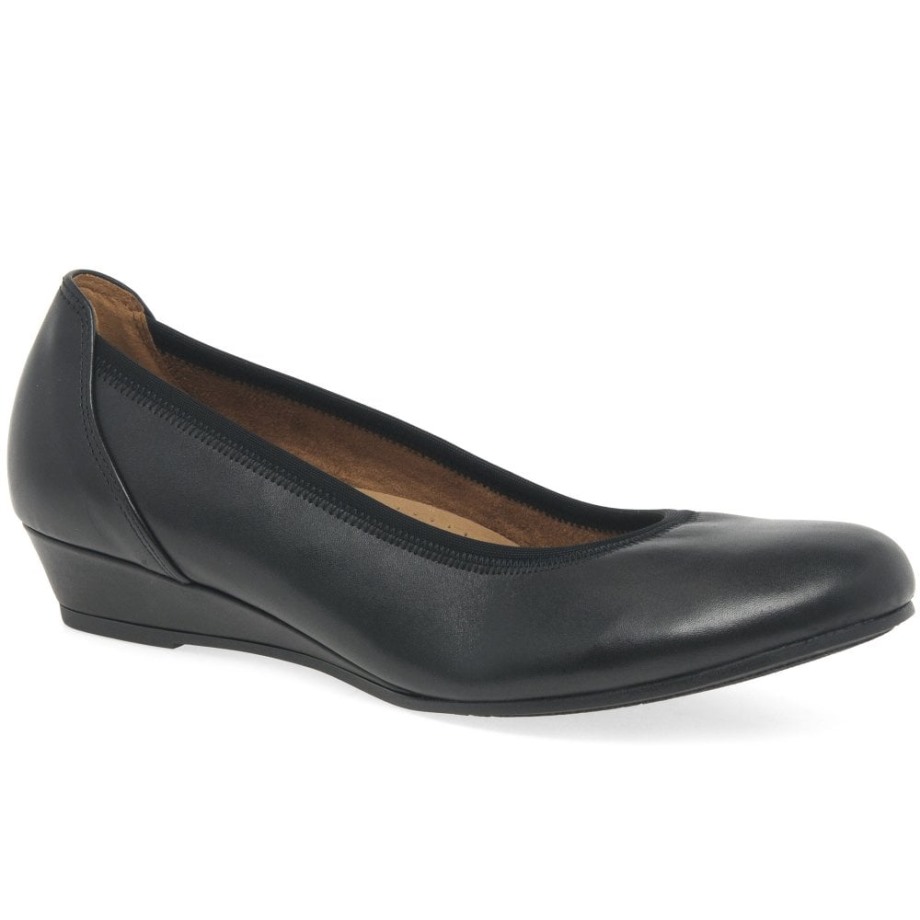 Gabor Black Chester Womens Wide Fit Low Wedge Pumps