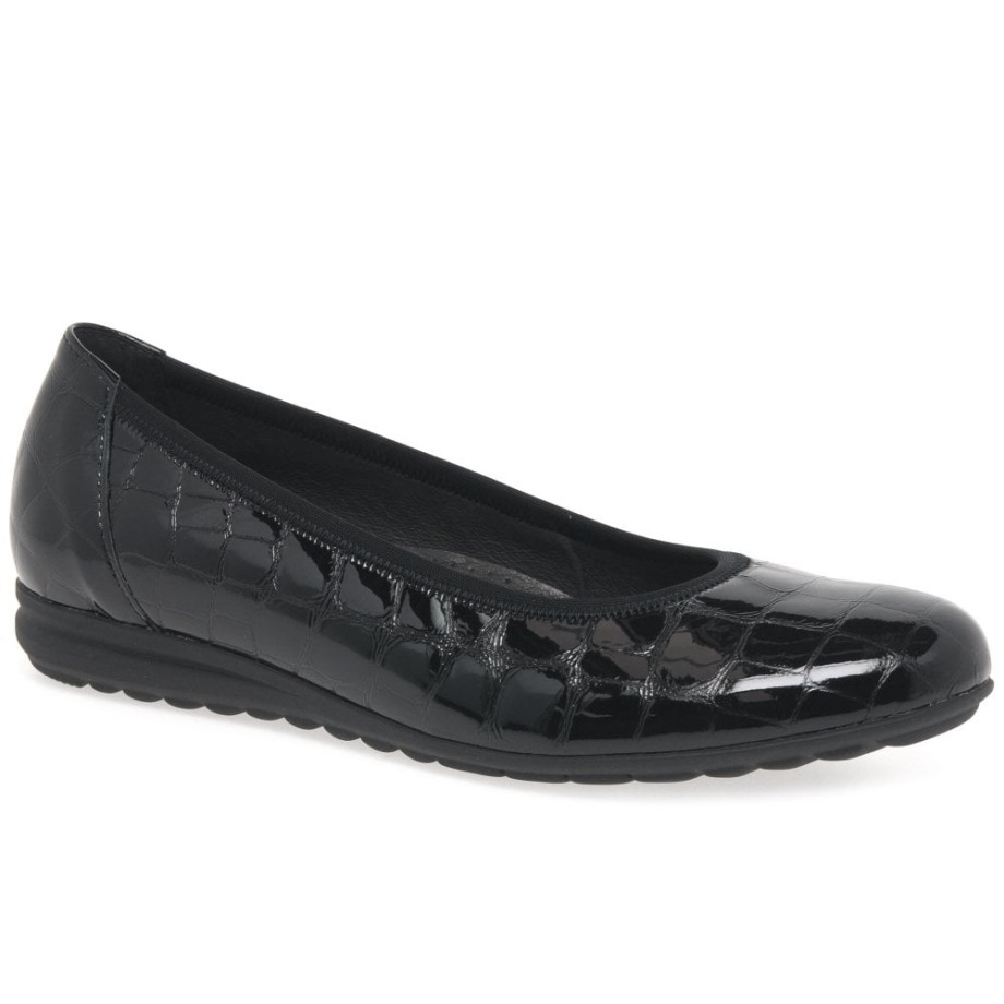 Gabor Black Croc Patent Splash Womens Casual Ballet Pumps