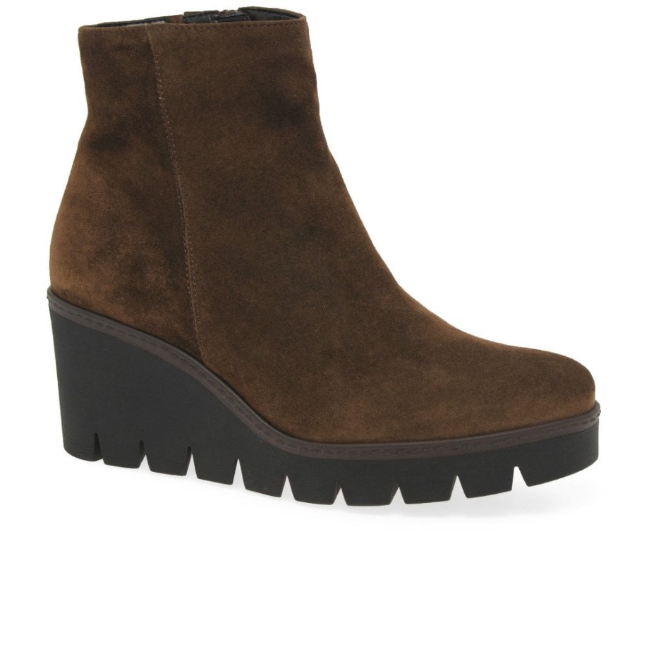 Gabor Whisky Suede Utopia Womens Chunky Wedge Heel Ankle Boots