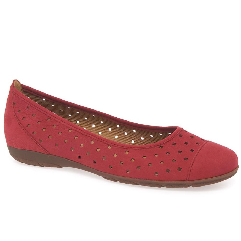 Red Nubuck Ruffle Womens Punched Detail Casual Shoes Gabor